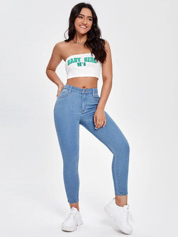 PETITE Solid Zipper Fly Skinny Jeans