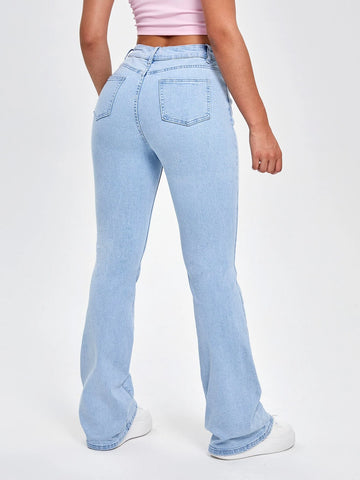 High Waisted Zip Fly Bootcut Jeans