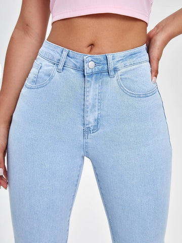High Waisted Zip Fly Bootcut Jeans