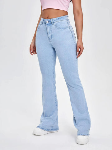 High Waisted Zip Fly Bootcut Jeans