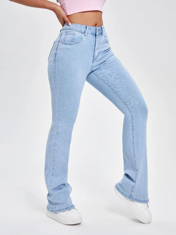 High Waisted Zip Fly Bootcut Jeans