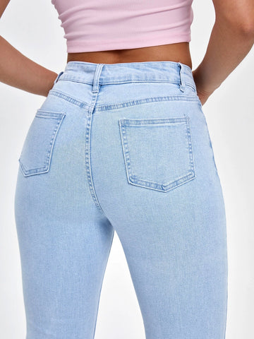 High Waisted Zip Fly Bootcut Jeans
