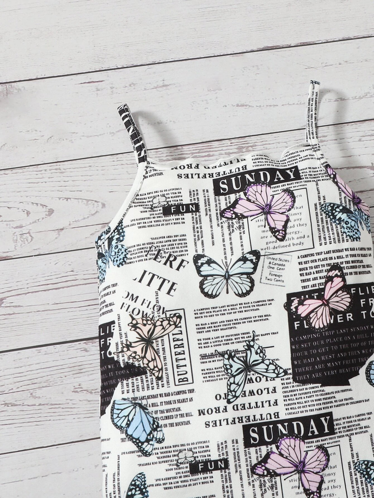 Baby Butterfly & Slogan Graphic Lettuce Trim Cami Romper