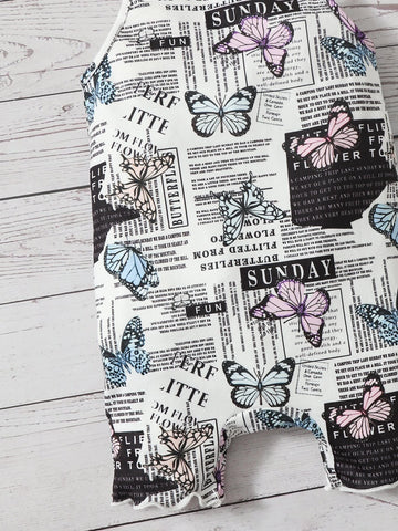 Baby Butterfly & Slogan Graphic Lettuce Trim Cami Romper