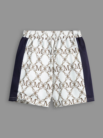 Toddler Boys Letter & Chain Print Contrast Collar Polo Shirt & Shorts