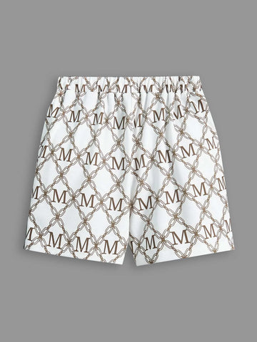 Toddler Boys Letter & Chain Print Contrast Collar Polo Shirt & Shorts