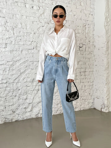 DAZY High Waist Embroidered Detail Tapered Pants