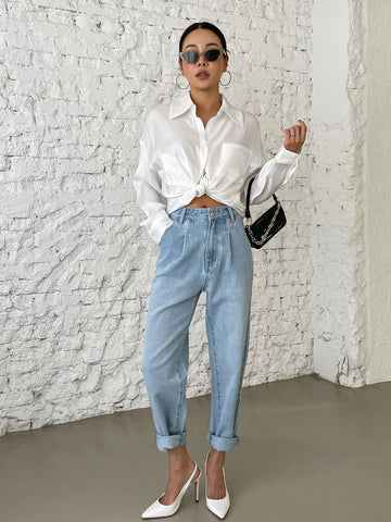 DAZY High Waist Embroidered Detail Tapered Pants