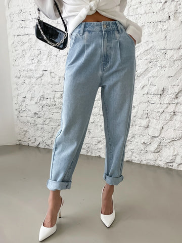 DAZY High Waist Embroidered Detail Tapered Pants