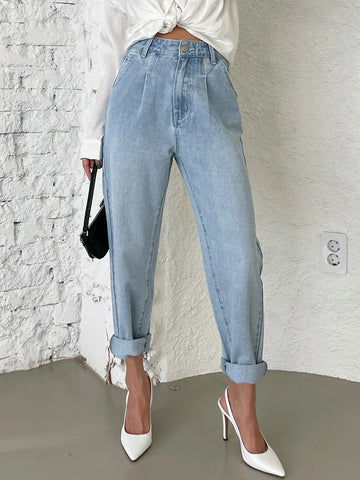 DAZY High Waist Embroidered Detail Tapered Pants