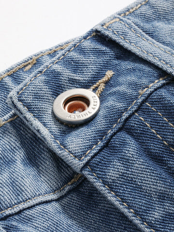 DAZY High Waist Frayed Trim Straight Leg Jeans