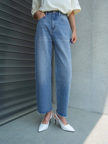 DAZY High Waist Frayed Trim Straight Leg Jeans