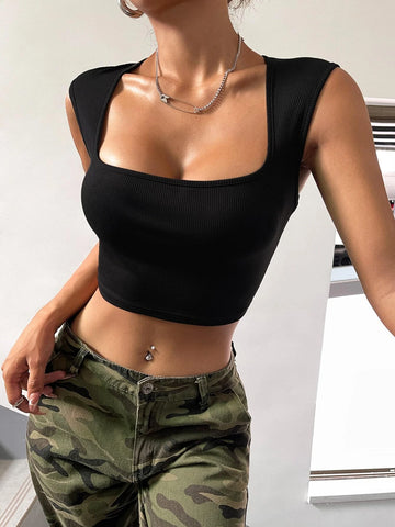 Ribbed Knit Crop Tank Top