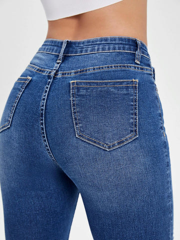 High Waist Ripped Roll Up Hem Capri Skinny Jeans
