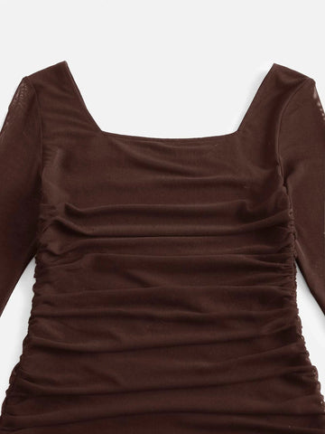 Teen Girls Square Neck Ruched Side Fitted Dress