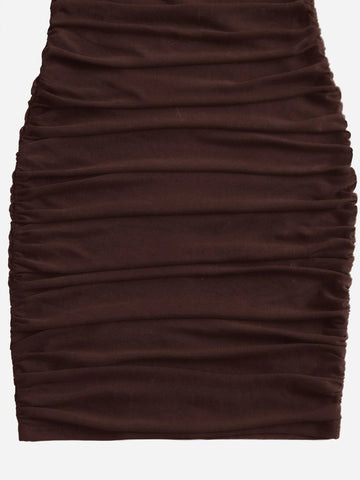 Teen Girls Square Neck Ruched Side Fitted Dress