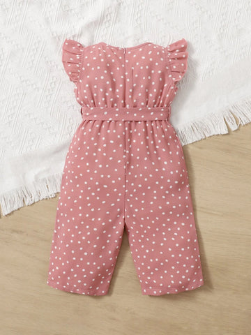 Baby Polka Dot Ruffle Sleeve Belted Jumpsuit