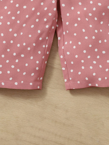 Baby Polka Dot Ruffle Sleeve Belted Jumpsuit