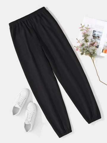 Solid Elastic Waist Sweatpants