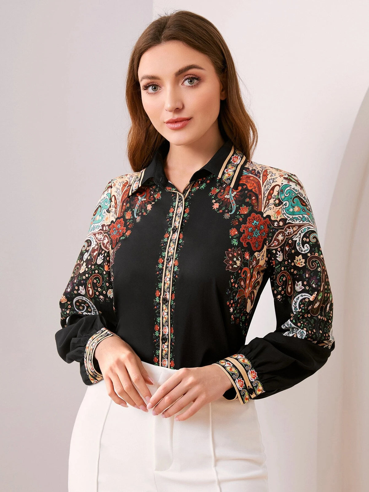 Paisley & Floral Print Button Through Shirt