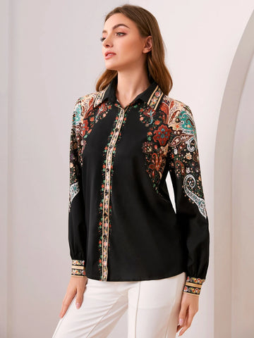 Paisley & Floral Print Button Through Shirt