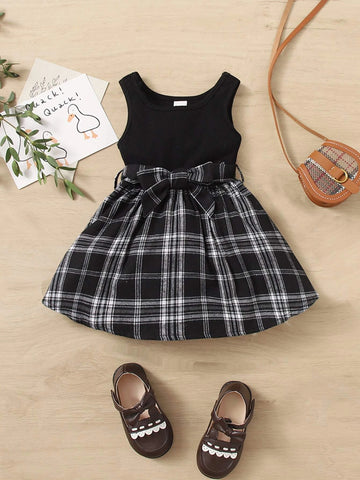 Baby Plaid Print Bow Front Dress