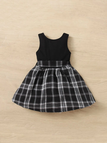 Baby Plaid Print Bow Front Dress