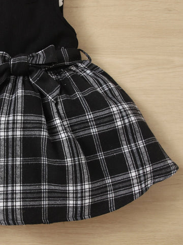 Baby Plaid Print Bow Front Dress