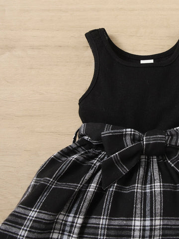 Baby Plaid Print Bow Front Dress