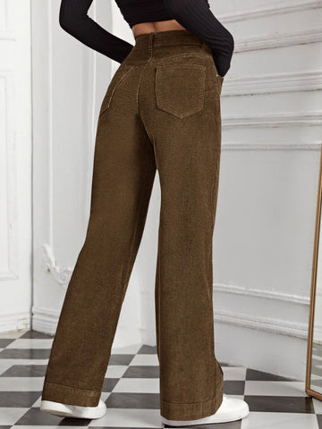 High Waist Slant Pocket Cord Pants