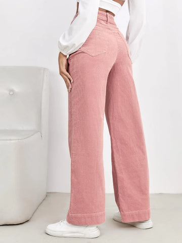 High Waist Slant Pocket Cord Pants