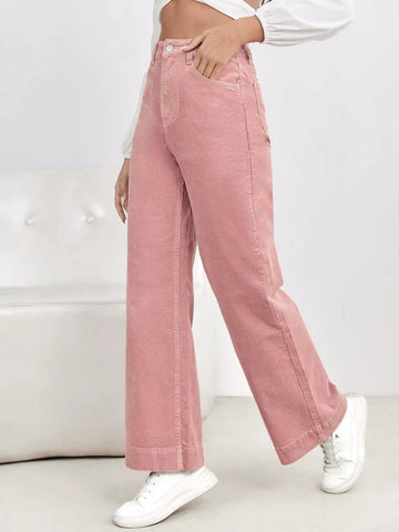 High Waist Slant Pocket Cord Pants