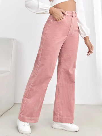 High Waist Slant Pocket Cord Pants