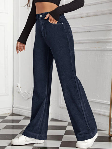 High Waist Slant Pocket Cord Pants