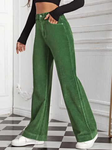 High Waist Slant Pocket Cord Pants