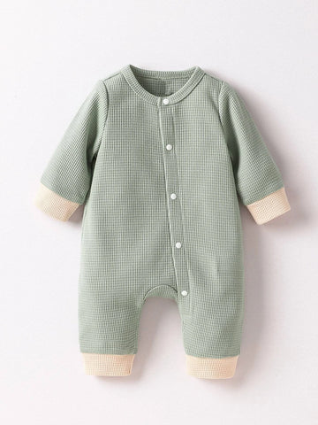 Newborn Baby Contrast Trim Button Front Jumpsuit
