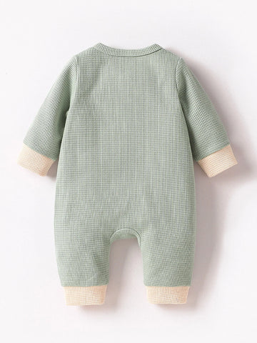 Newborn Baby Contrast Trim Button Front Jumpsuit