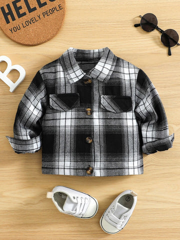 Baby Plaid Print Flap Detail Coat