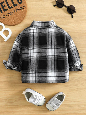 Baby Plaid Print Flap Detail Coat