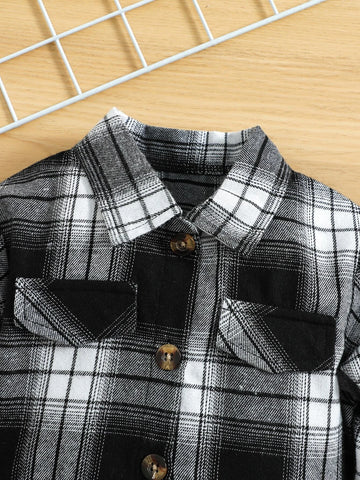 Baby Plaid Print Flap Detail Coat