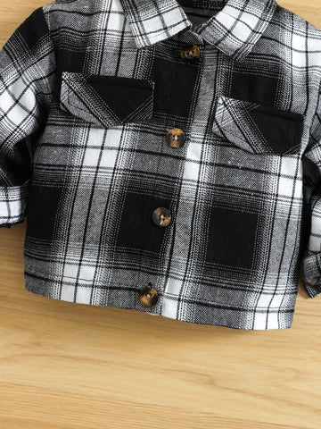 Baby Plaid Print Flap Detail Coat