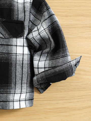 Baby Plaid Print Flap Detail Coat