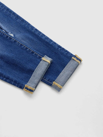 High Waist Ripped Roll Up Hem Capri Skinny Jeans