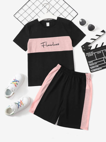 Boys Letter Graphic Colorblock Tee & Shorts