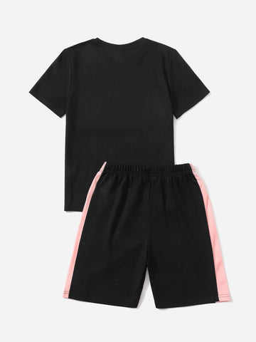 Boys Letter Graphic Colorblock Tee & Shorts