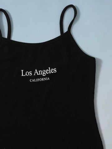 Girls Super Crop Top & Letter Graphic Cami Dress Set