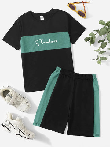 Boys Letter Graphic Colorblock Tee & Shorts