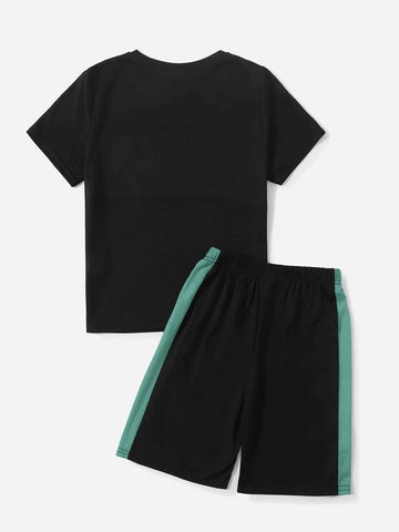 Boys Letter Graphic Colorblock Tee & Shorts