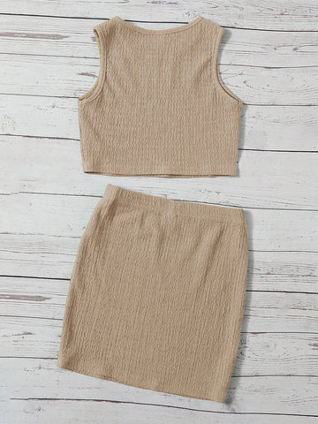 Girls Solid Tank Top & Skirt
