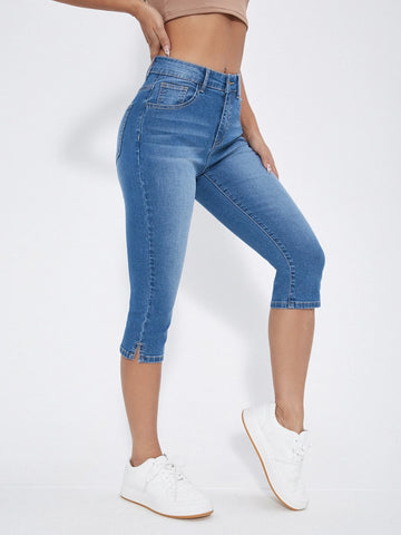 Split Hem Skinny Capri Jeans